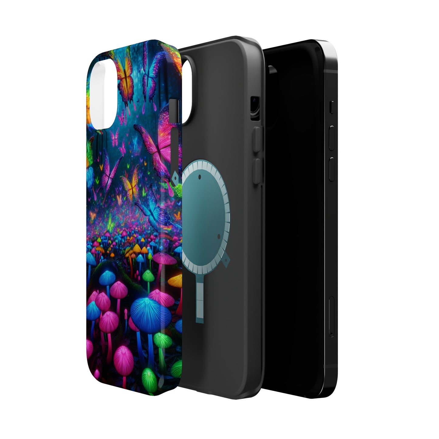 Neon Fruition Neon Butterflies and Mushrooms Premium Art Magsafe Magnet Tough IPhone 13 14 15 Pro Plus Max and Mini in Matte and Glossy Phone cases