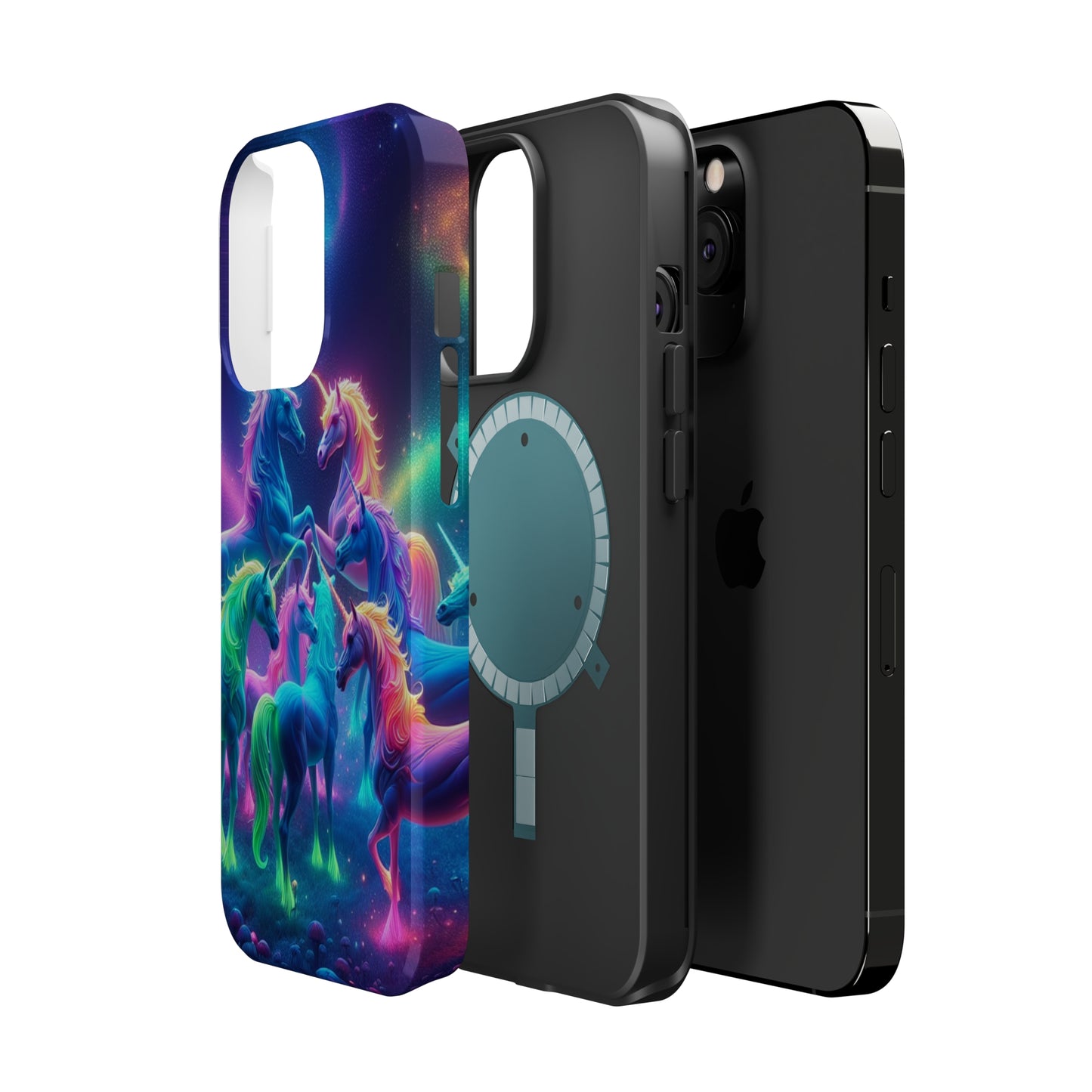 Neon Spectacle of Unicorns Neon Unicorns Premium Art Magsafe Magnet Tough IPhone 13 14 15 Pro Plus Max and Mini in Matte and Glossy Phone cases