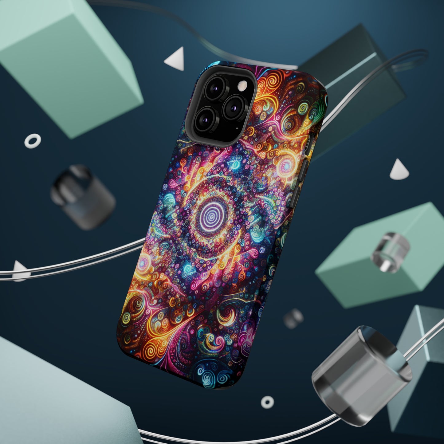 Cosmic Chromatic Mirage. Neon Trippy Infinity Patterns Premium Art Magsafe Magnet Tough IPhone 13 14 15 Pro Plus Max and Mini in Matte and Glossy Phone cases