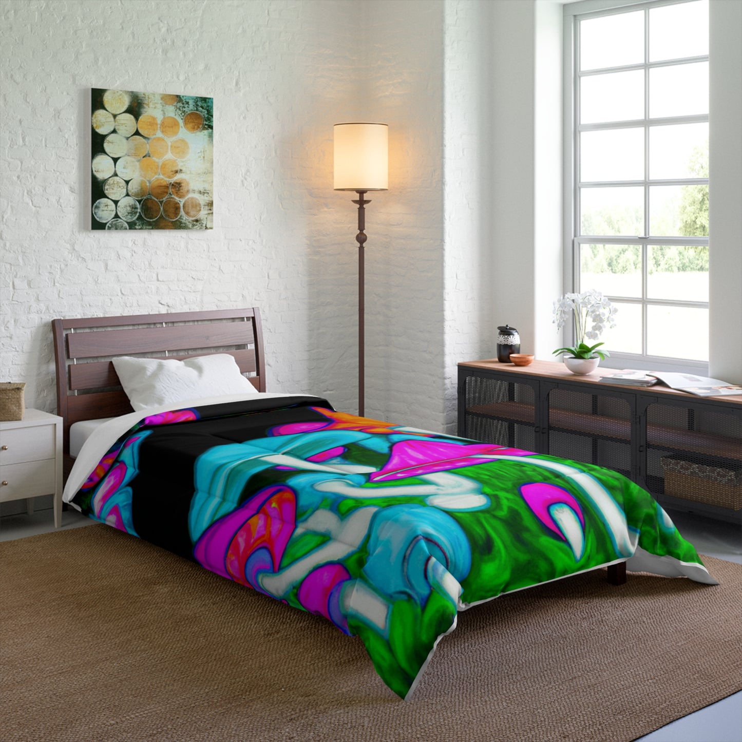 Neon Flight of Fancy. Butterflies & Mushrooms Comforter Blanket