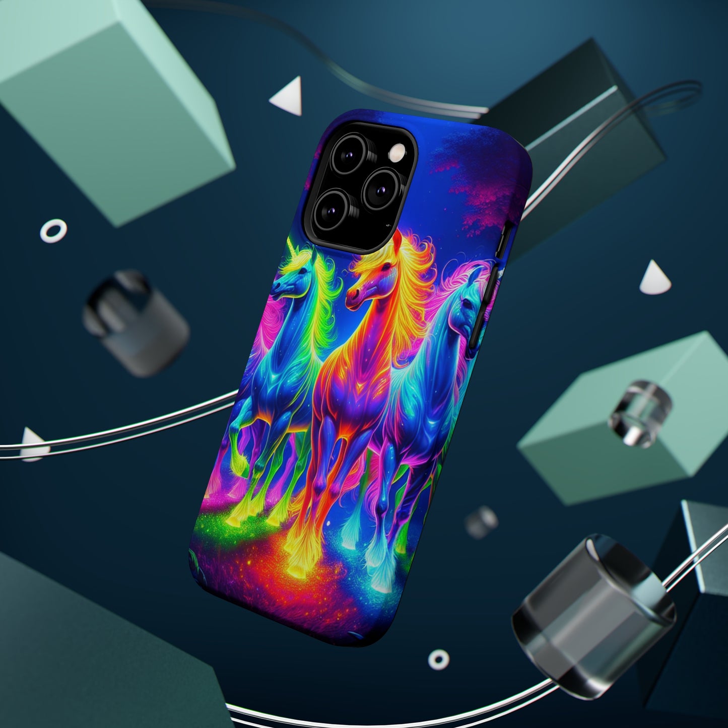 Neon Mystic Magicians Neon Unicorns Premium Art Magsafe Magnet Tough IPhone 13 14 15 Pro Plus Max and Mini in Matte and Glossy Phone cases
