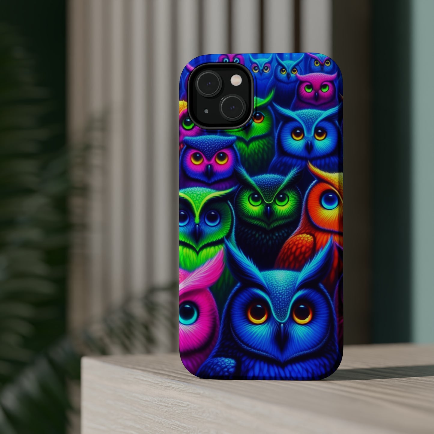 Neon Owlish Delight. Neon Owls Premium Art Magsafe Magnet Tough IPhone 13 14 15 Pro Plus Max and Mini in Matte and Glossy Phone cases