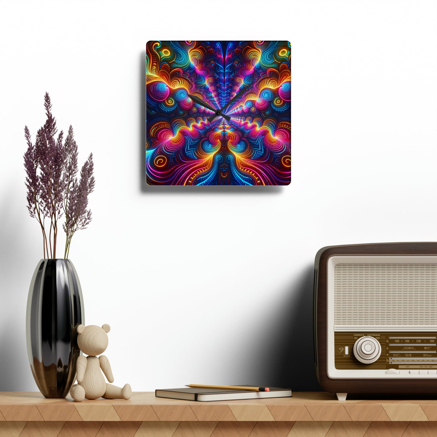 "Infinite Neon Trippiness" Infinity Patterns Art Acrylic Clock