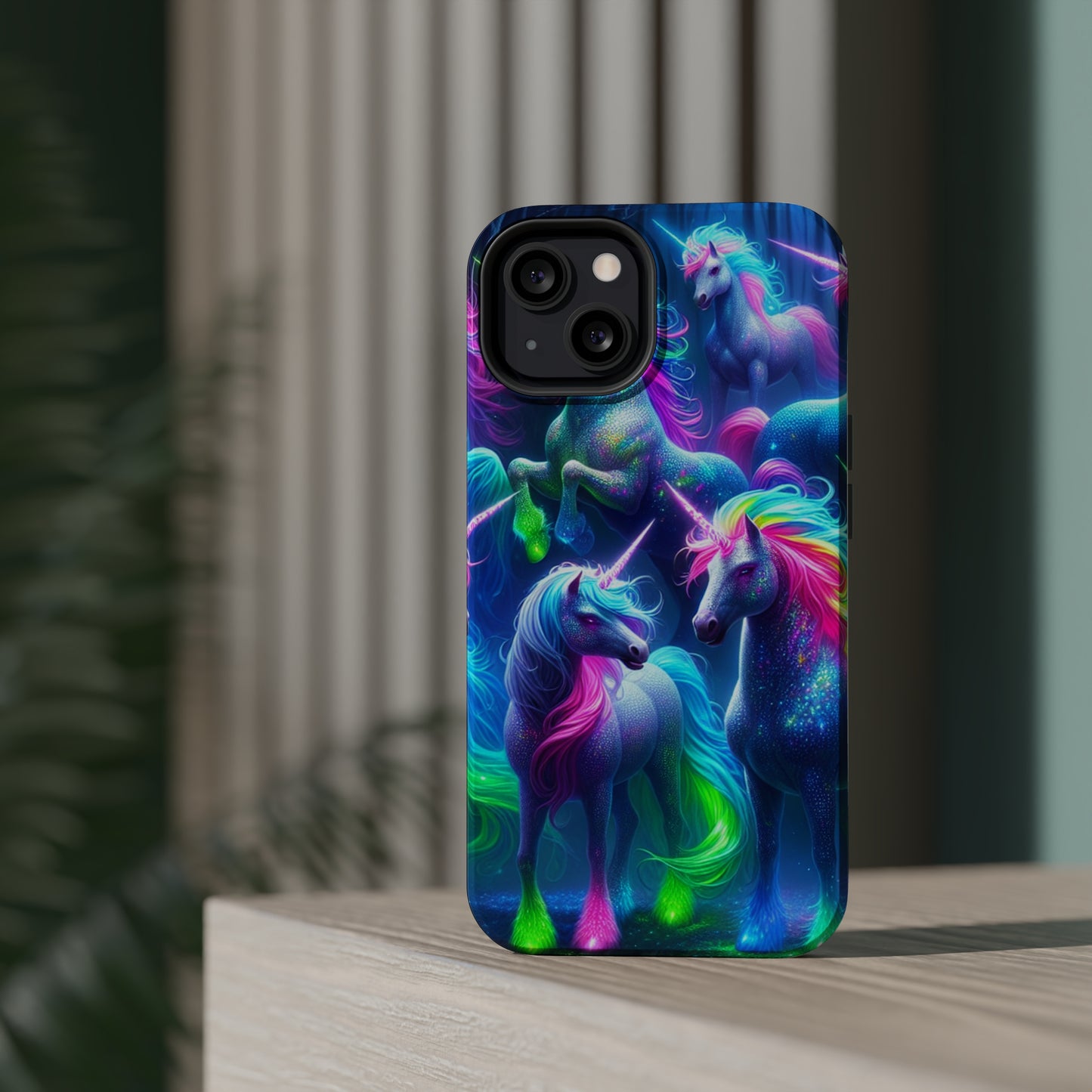 Vivid Dreamscape of Neon Unicorns Neon Unicorns Premium Art Magsafe Magnet Tough IPhone 13 14 15 Pro Plus Max and Mini in Matte and Glossy Phone cases