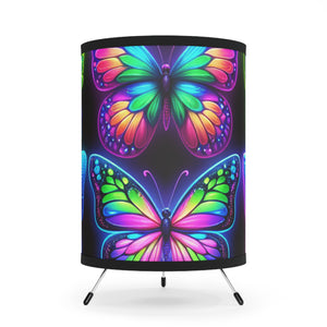 Neon Butterflies in Technicolor Dreamscape - NEON Butterflies Art Tripod Lamp