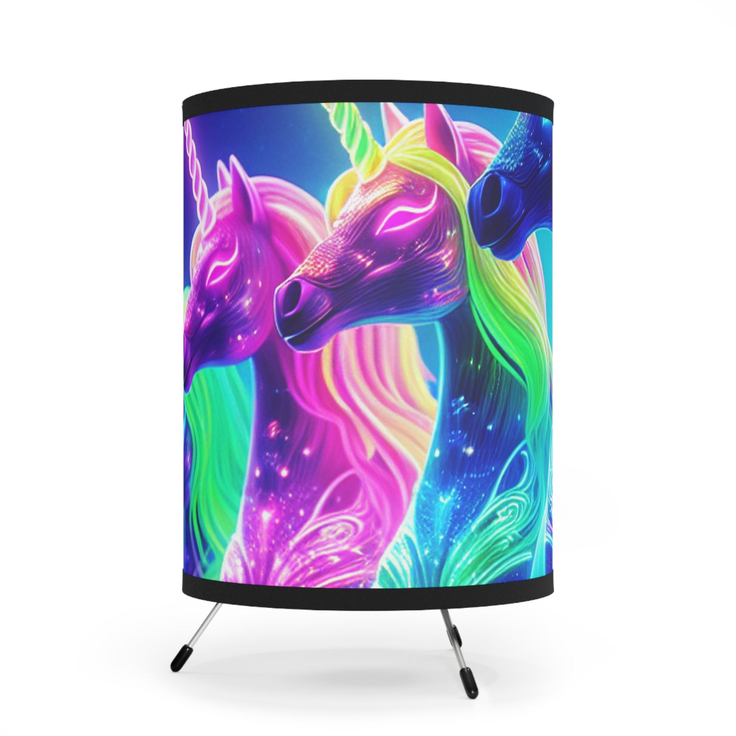 "Dreamscape of Neon Unicorns" - NEON Unicorns Art Tripod Lamp