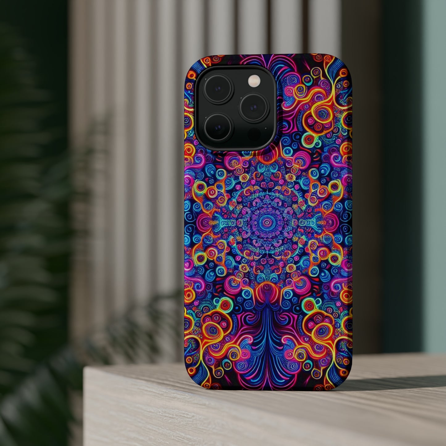 Vibrant Infinity Aurora. Neon Trippy Infinity Patterns Premium Art Magsafe Magnet Tough IPhone 13 14 15 Pro Plus Max and Mini in Matte and Glossy Phone cases