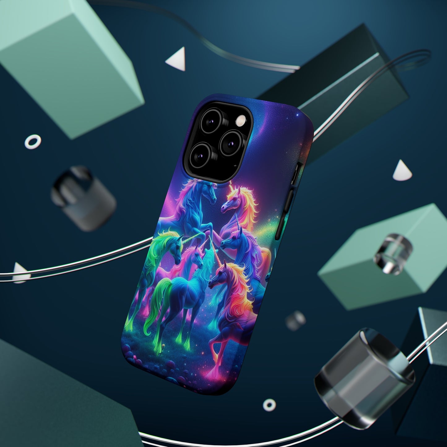 Neon Spectacle of Unicorns Neon Unicorns Premium Art Magsafe Magnet Tough IPhone 13 14 15 Pro Plus Max and Mini in Matte and Glossy Phone cases