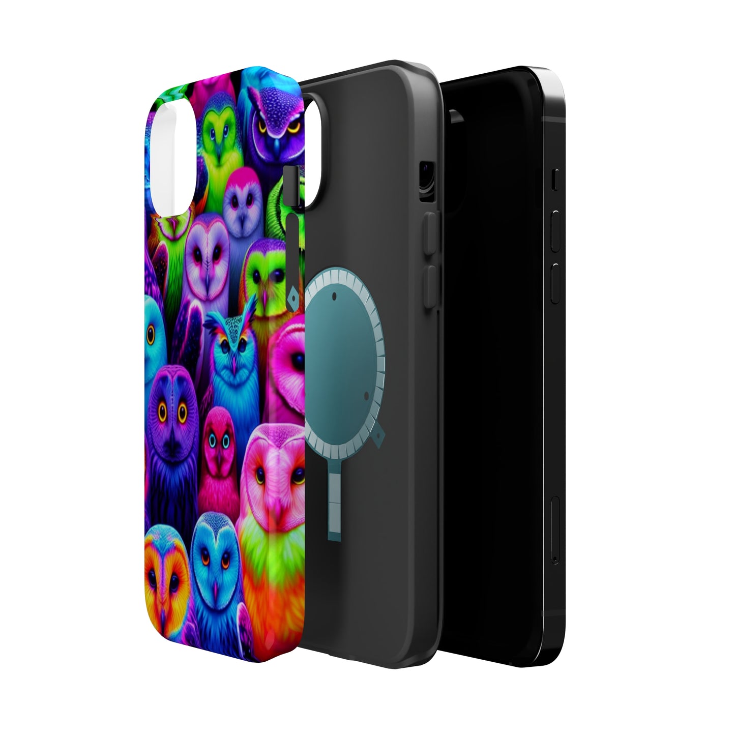 Vivid Nocturnal Neonatures Neon Owls Premium Art Magsafe Magnet Tough IPhone 13 14 15 Pro Plus Max and Mini in Matte and Glossy Phone cases