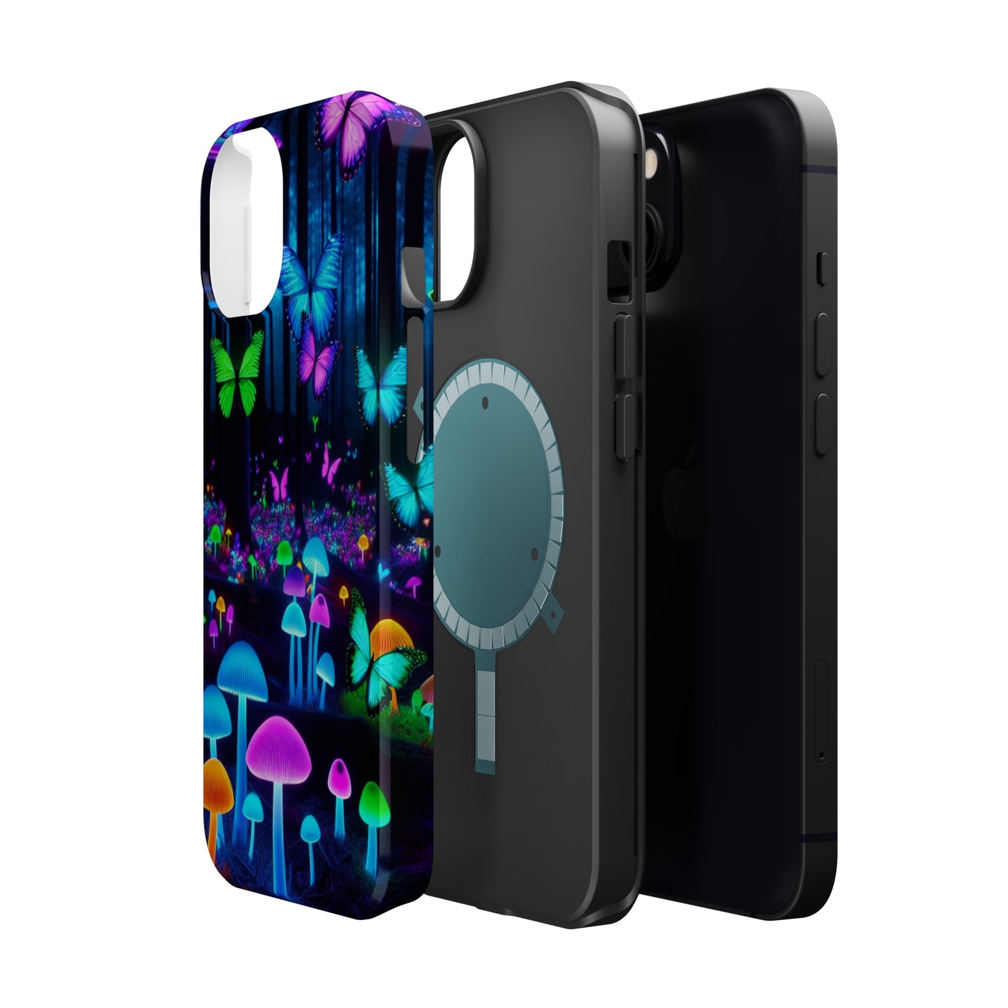 Neon Spectacle. Neon Butterflies and Mushrooms Premium Art Magsafe Magnet Tough IPhone 13 14 15 Pro Plus Max and Mini in Matte and Glossy Phone cases