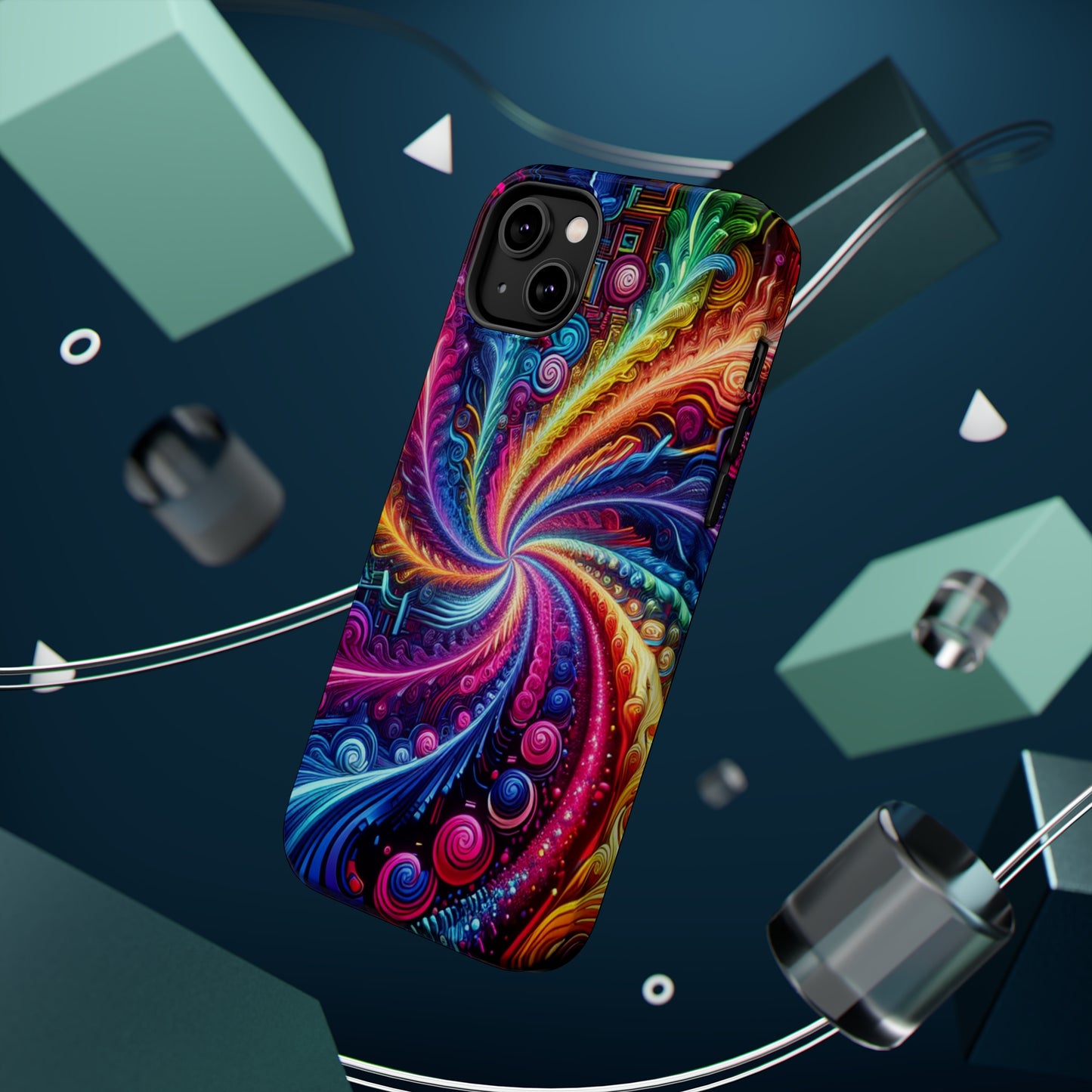 Infinite Neon Ravelry. Neon Trippy Infinity Patterns Premium Art Magsafe Magnet Tough IPhone 13 14 15 Pro Plus Max and Mini in Matte and Glossy Phone cases