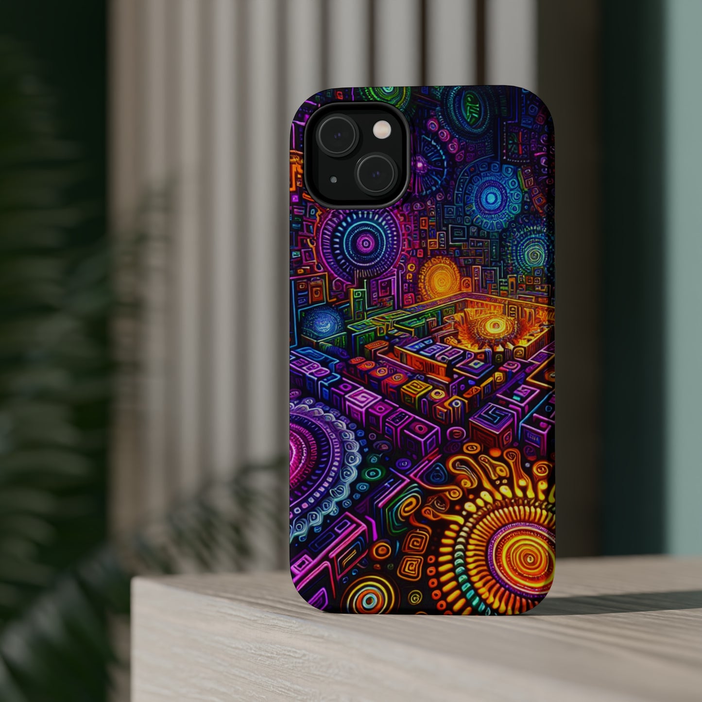 Vivid Voyage of Infinity Neon Splendor. Neon Trippy Infinity Patterns Premium Art Magsafe Magnet Tough IPhone 13 14 15 Pro Plus Max and Mini in Matte and Glossy Phone cases