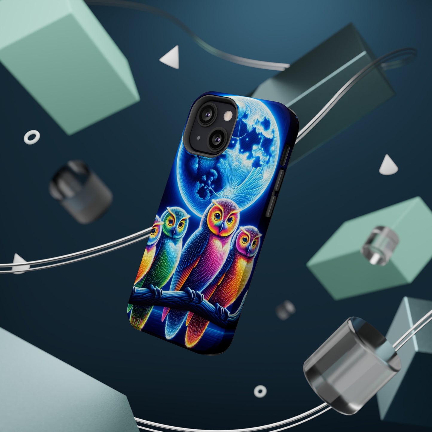 Neon Nocturnal Orbitals. Neon Owls Premium Art Magsafe Magnet Tough IPhone 13 14 15 Pro Plus Max and Mini in Matte and Glossy Phone cases