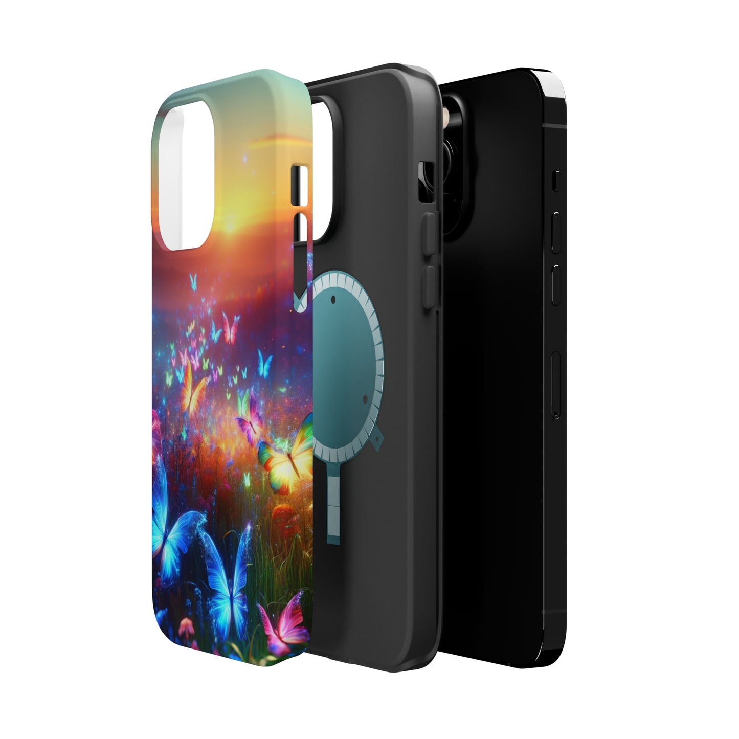 Neon Flight Fantasy Neon Butterflies Premium Art Magsafe Magnet Tough IPhone 13 14 15 Pro Plus Max and Mini in Matte and Glossy Phone cases
