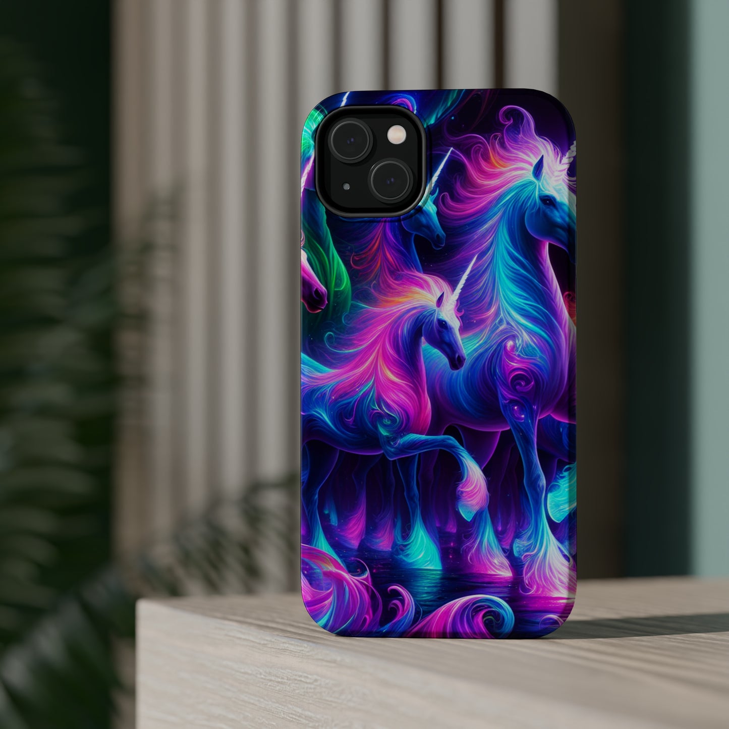 Neon Uniflourish Neon Unicorns Premium Art Magsafe Magnet Tough IPhone 13 14 15 Pro Plus Max and Mini in Matte and Glossy Phone cases