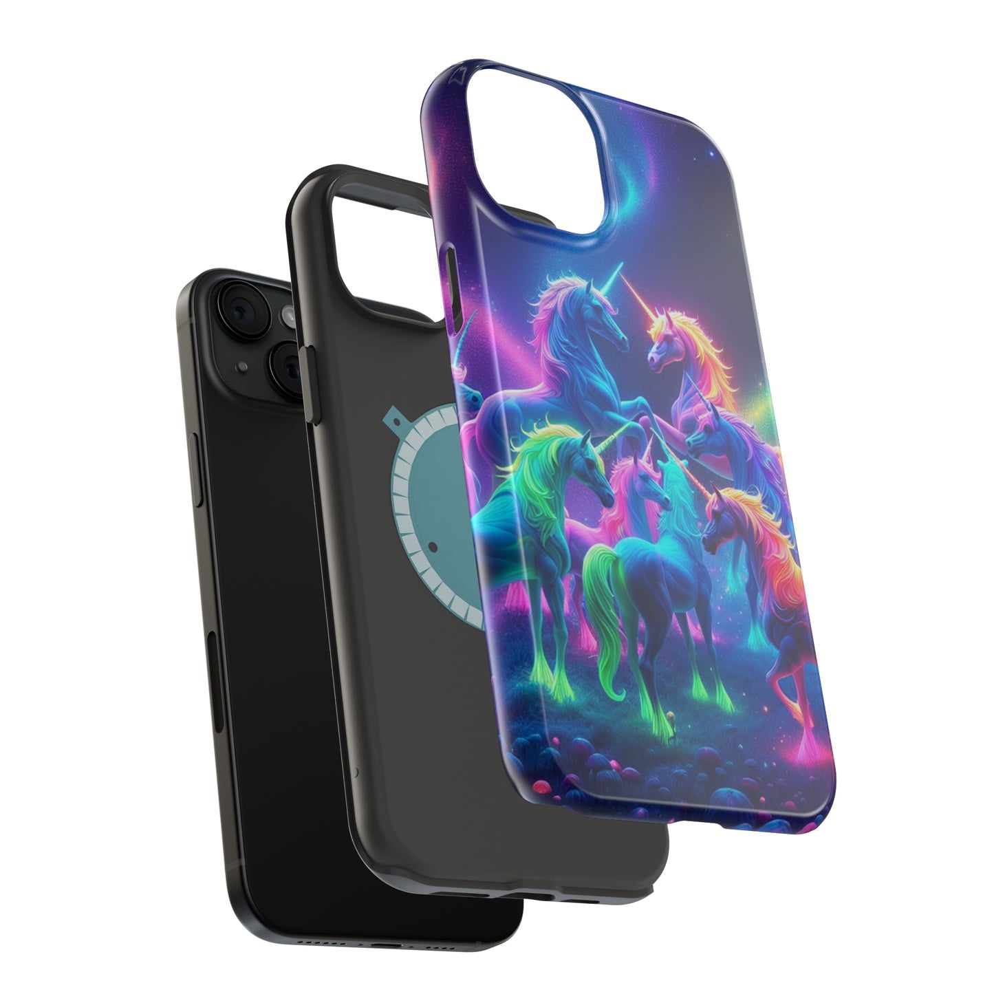 Neon Spectacle of Unicorns Neon Unicorns Premium Art Magsafe Magnet Tough IPhone 13 14 15 Pro Plus Max and Mini in Matte and Glossy Phone cases