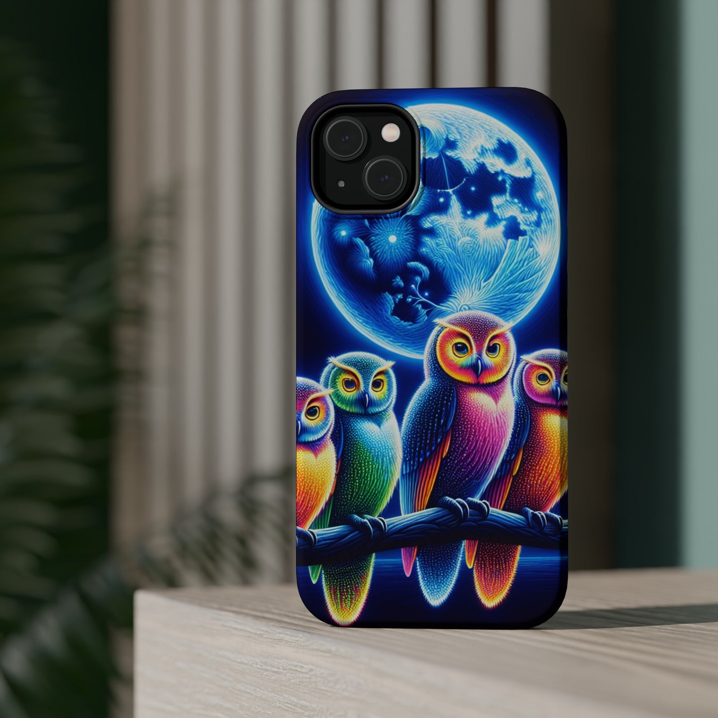 Neon Nocturnal Orbitals. Neon Owls Premium Art Magsafe Magnet Tough IPhone 13 14 15 Pro Plus Max and Mini in Matte and Glossy Phone cases