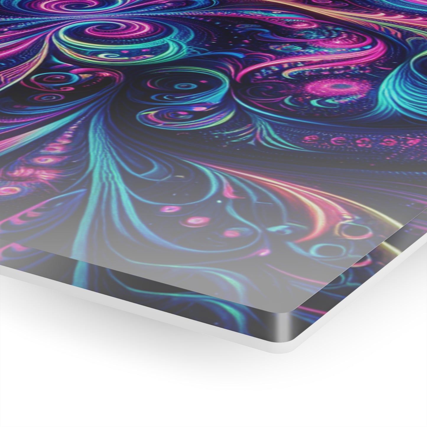 Vibrant Neon Infinity Fractalization. Trippy infity Pattern 1/4" Glossy Acrylic Art