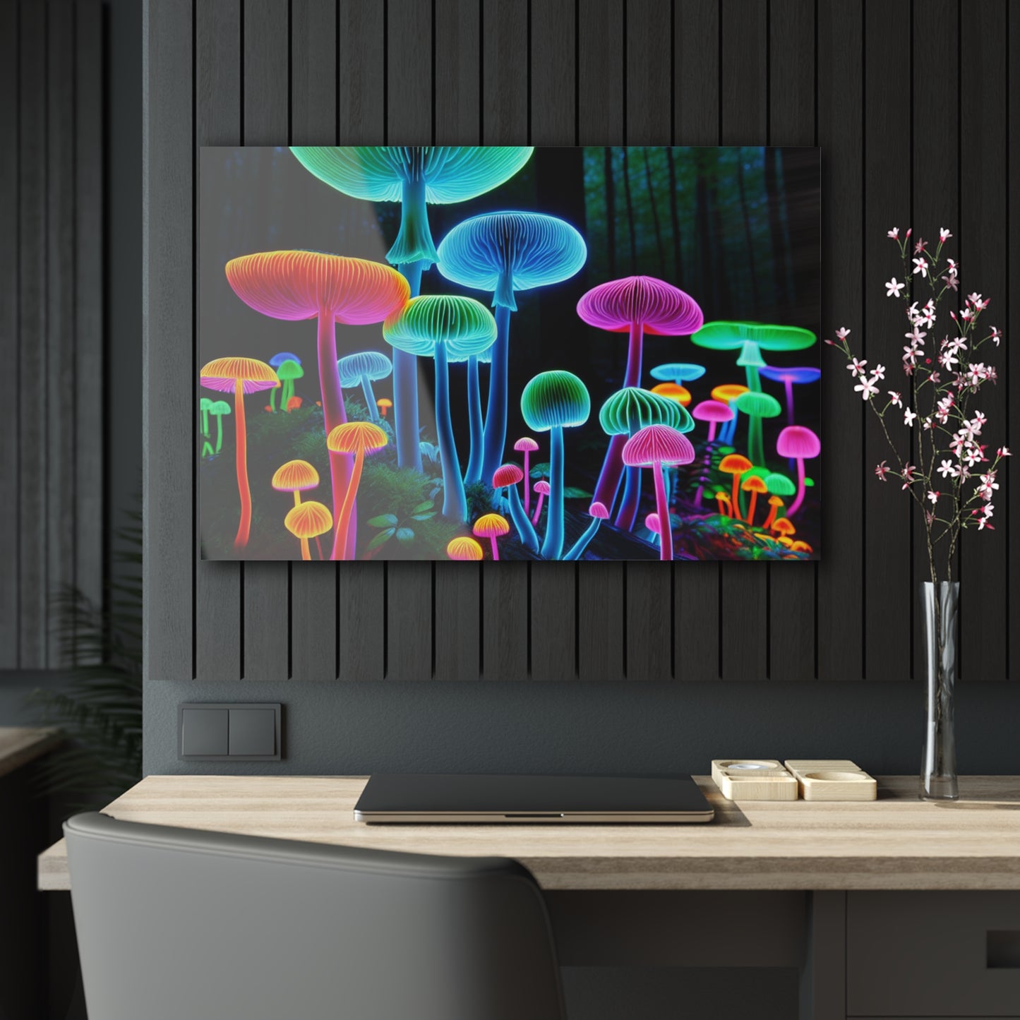 Neon Fungi Glow. Mushrooms 1/4" Glossy Acrylic Art
