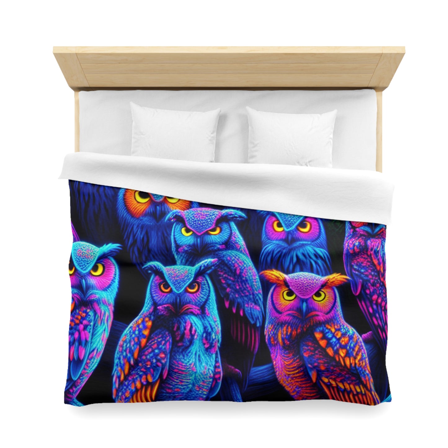 Carlo Gentile - NEON Owls Microfiber Duvet Cover