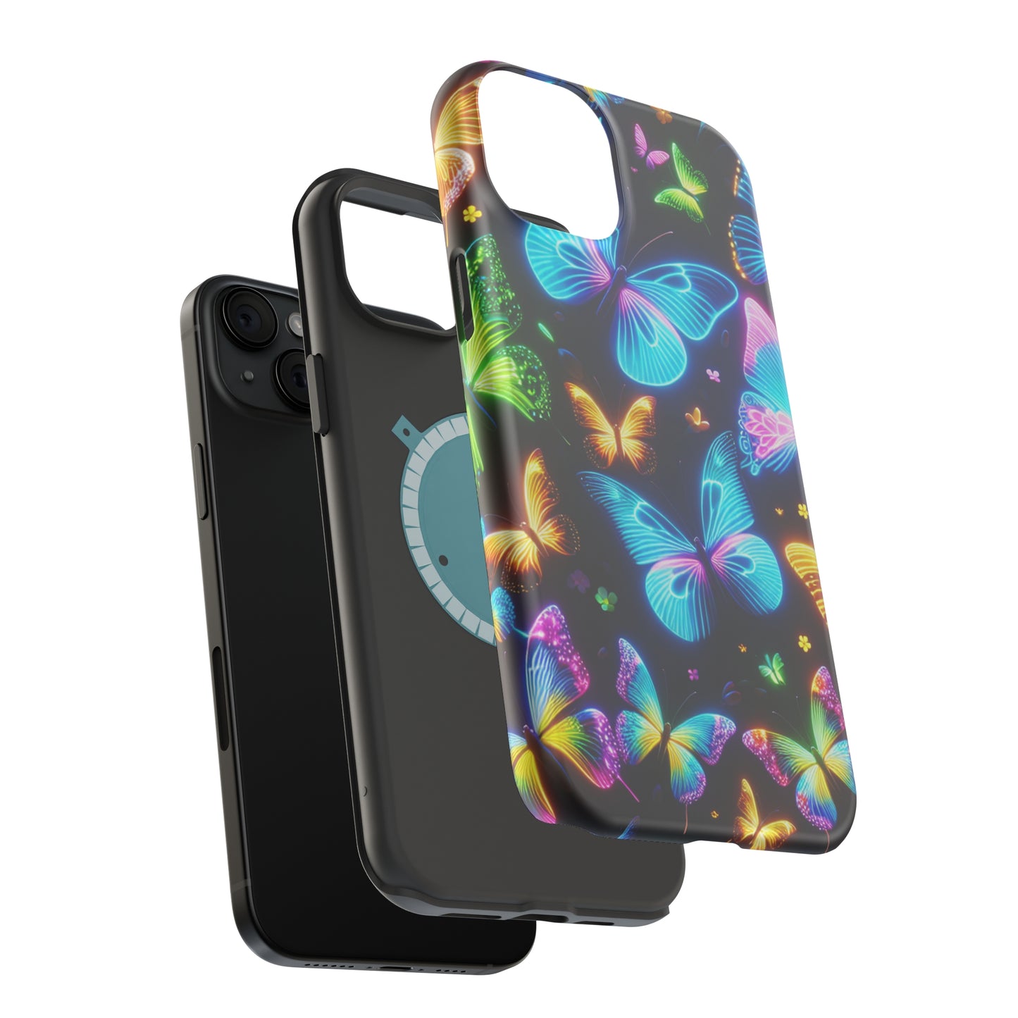 Luminous Butterfly Radiance Neon Butterflies Premium Art Magsafe Magnet Tough IPhone 13 14 15 Pro Plus Max and Mini in Matte and Glossy Phone cases