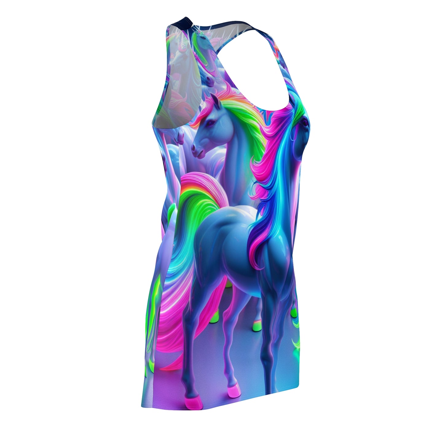 "Fantastical Neon Oasis" Neon Unicorns Racerback Dress