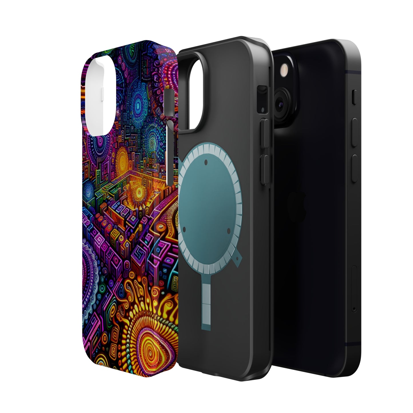 Vivid Voyage of Infinity Neon Splendor. Neon Trippy Infinity Patterns Premium Art Magsafe Magnet Tough IPhone 13 14 15 Pro Plus Max and Mini in Matte and Glossy Phone cases
