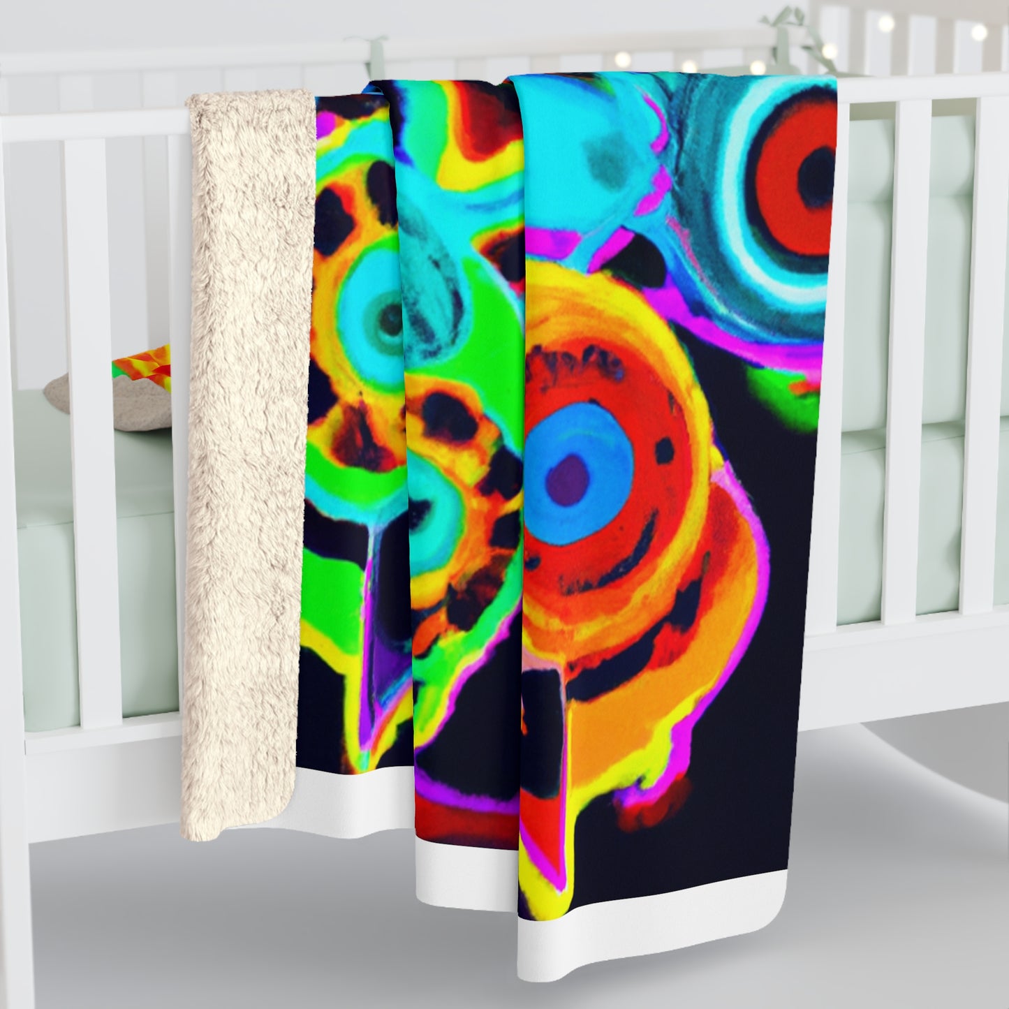 "Neon Night Owls" - NEON Owls Art Sherpa Blanket