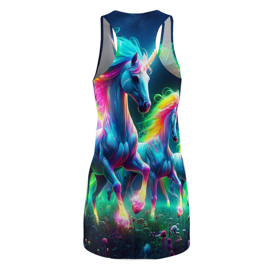 "Neon Dreaming Unicorns" Neon Unicorns Racerback Dress