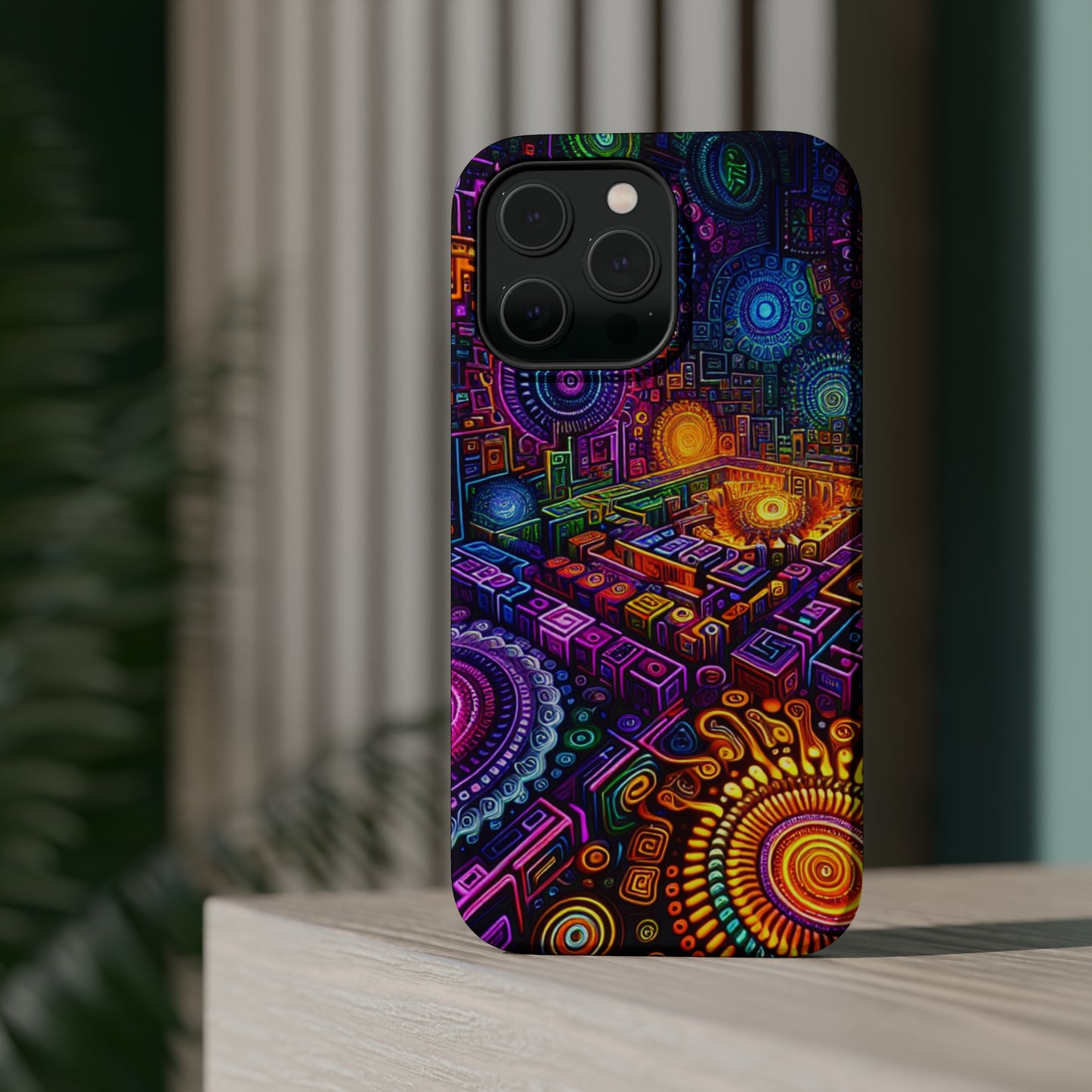 Vivid Voyage of Infinity Neon Splendor. Neon Trippy Infinity Patterns Premium Art Magsafe Magnet Tough IPhone 13 14 15 Pro Plus Max and Mini in Matte and Glossy Phone cases