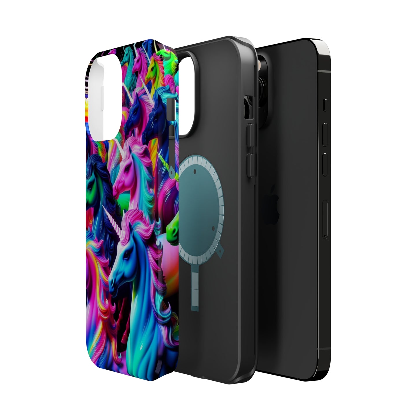 "Neon Illumination" Neon Unicorns Premium Art Magsafe Magnet Tough IPhone 13 14 15 Pro Plus Max and Mini in Matte and Glossy Phone cases