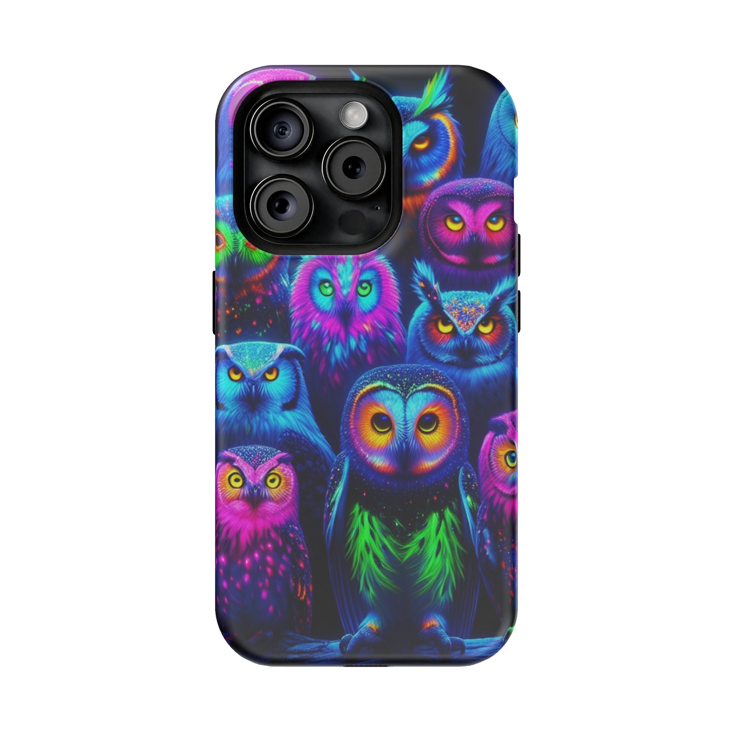 Neon Nocturnal Nook Neon Owls Premium Art Magsafe Magnet Tough IPhone 13 14 15 Pro Plus Max and Mini in Matte and Glossy Phone cases