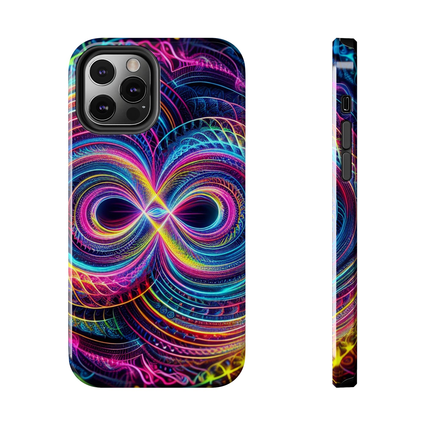 Psychedelic Dreams in Neon Void. Trippy Infinity Patterns Tough Phone Case Iphone 7 8 9 10 11 12 13 14 Pro Max Mini Plus XR XS SE