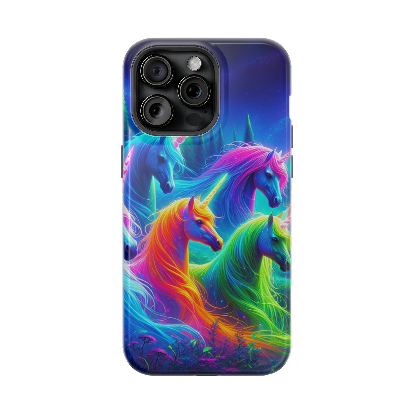 "Vibrant Neon Unicorn Rainbow" Neon Unicorns Premium Art Magsafe Magnet Tough IPhone 13 14 15 Pro Plus Max and Mini in Matte and Glossy Phone cases