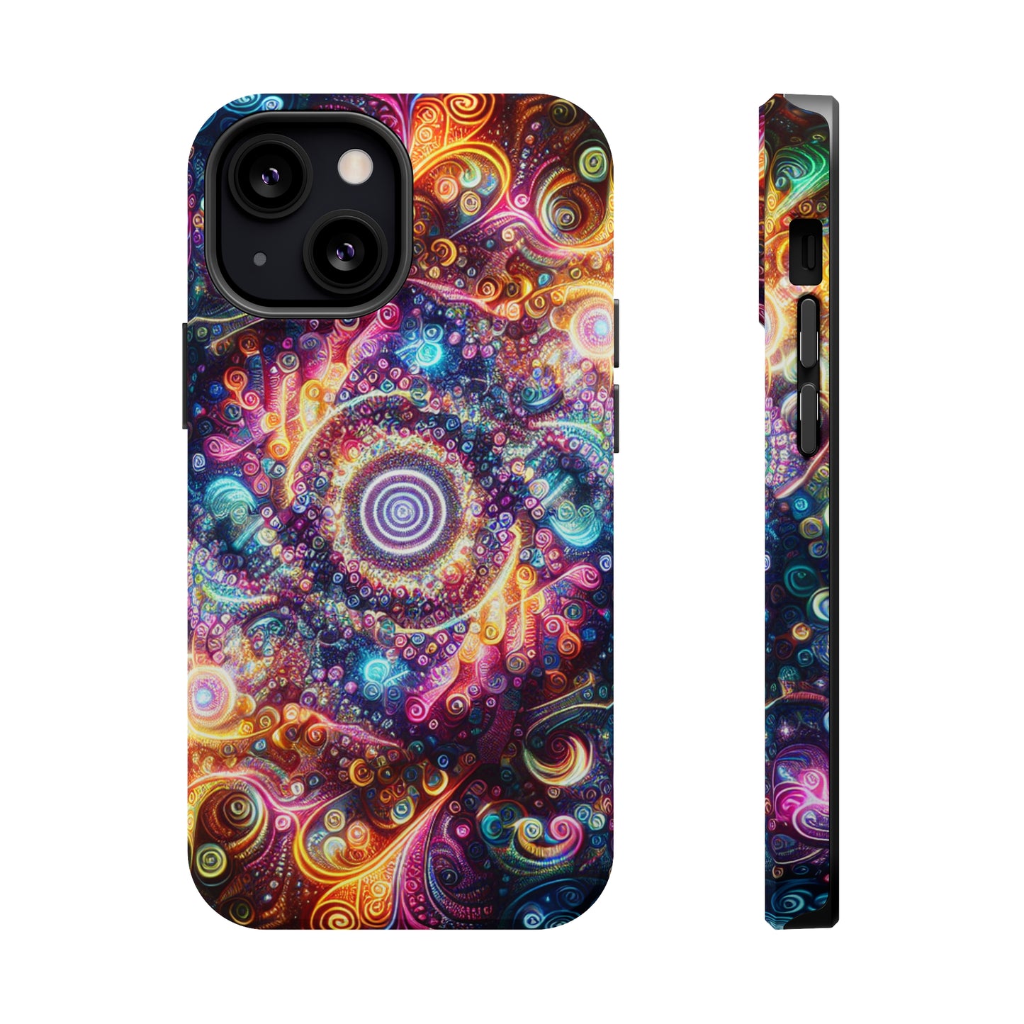 Cosmic Chromatic Mirage. Neon Trippy Infinity Patterns Premium Art Magsafe Magnet Tough IPhone 13 14 15 Pro Plus Max and Mini in Matte and Glossy Phone cases