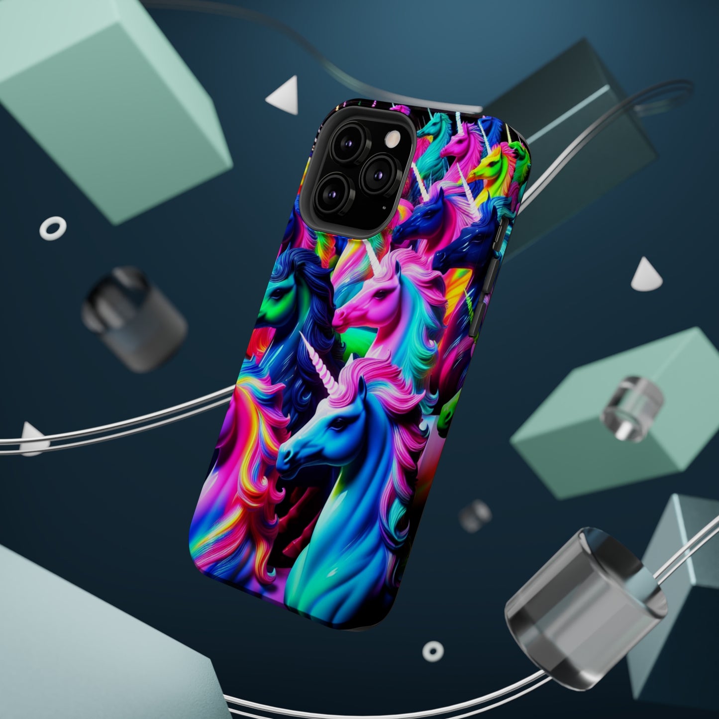 "Neon Illumination" Neon Unicorns Premium Art Magsafe Magnet Tough IPhone 13 14 15 Pro Plus Max and Mini in Matte and Glossy Phone cases