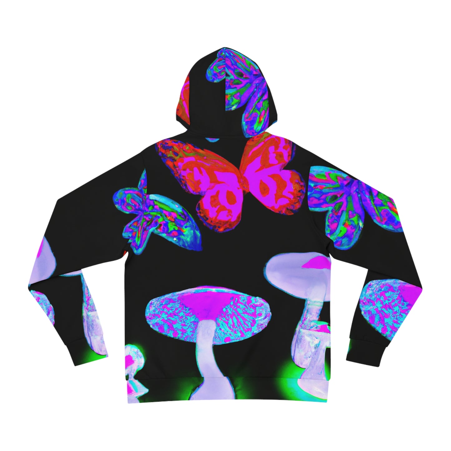 "Neon Fantasy Garden" - Butterflies & Mushrooms AOP Hoodie