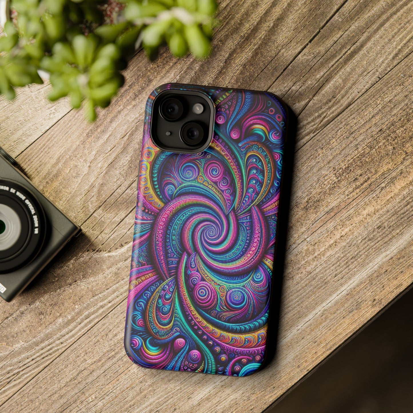 Cosmic Quasar Dreams. Neon Trippy Infinity Patterns Premium Art Magsafe Magnet Tough IPhone 13 14 15 Pro Plus Max and Mini in Matte and Glossy Phone cases