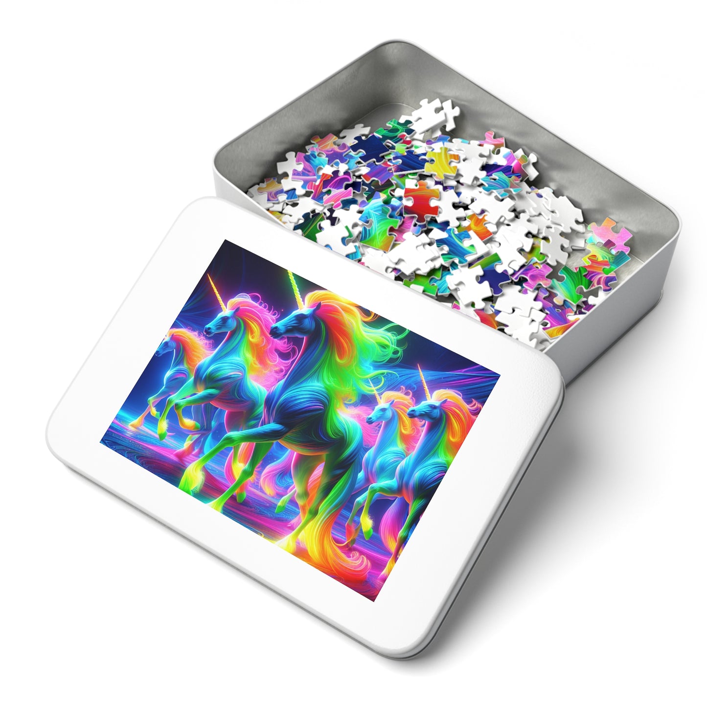 'Neon Unisplash' - Neon Unicorns Puzzle 30, 110, 252, and 1000 Pieces
