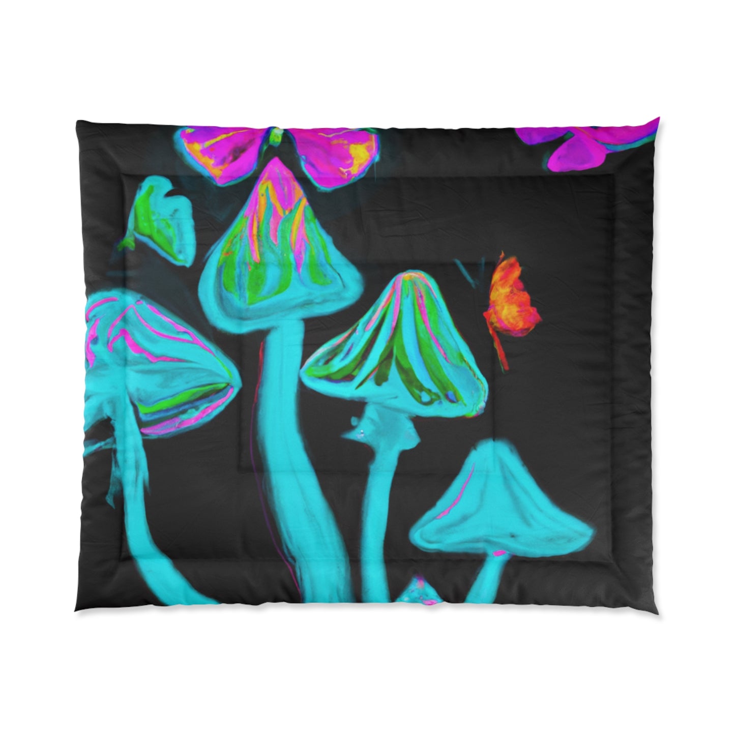 "Neon Foliage Festivity" Butterflies & Mushrooms Comforter Blanket