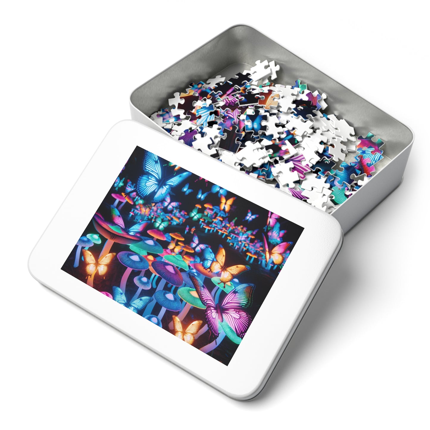 Neon Butterflies Blooms - Neon Butterflies and Mushrooms Puzzle 30, 110, 252, and 1000 Pieces