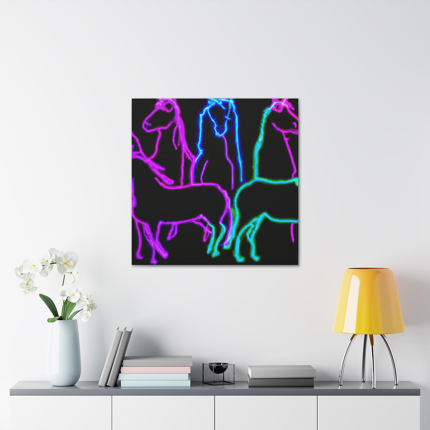 Vibrant Neon Unicornscape. NEON Unicorns Art Canvas