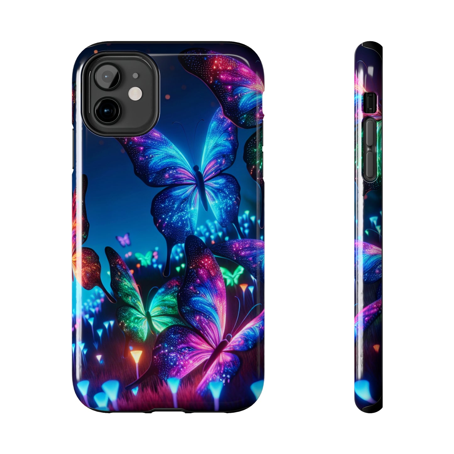 "Electric Morpho Rain" NEON Butterflies Tough Phone Case Iphone 7 8 9 10 11 12 13 14 SE X XR XS Pro Max Mini Plus