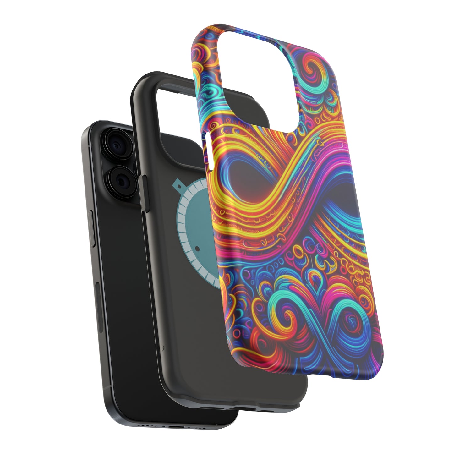 ElectroFractal Fluorescence. Neon Trippy Infinity Patterns Premium Art Magsafe Magnet Tough IPhone 13 14 15 Pro Plus Max and Mini in Matte and Glossy Phone cases