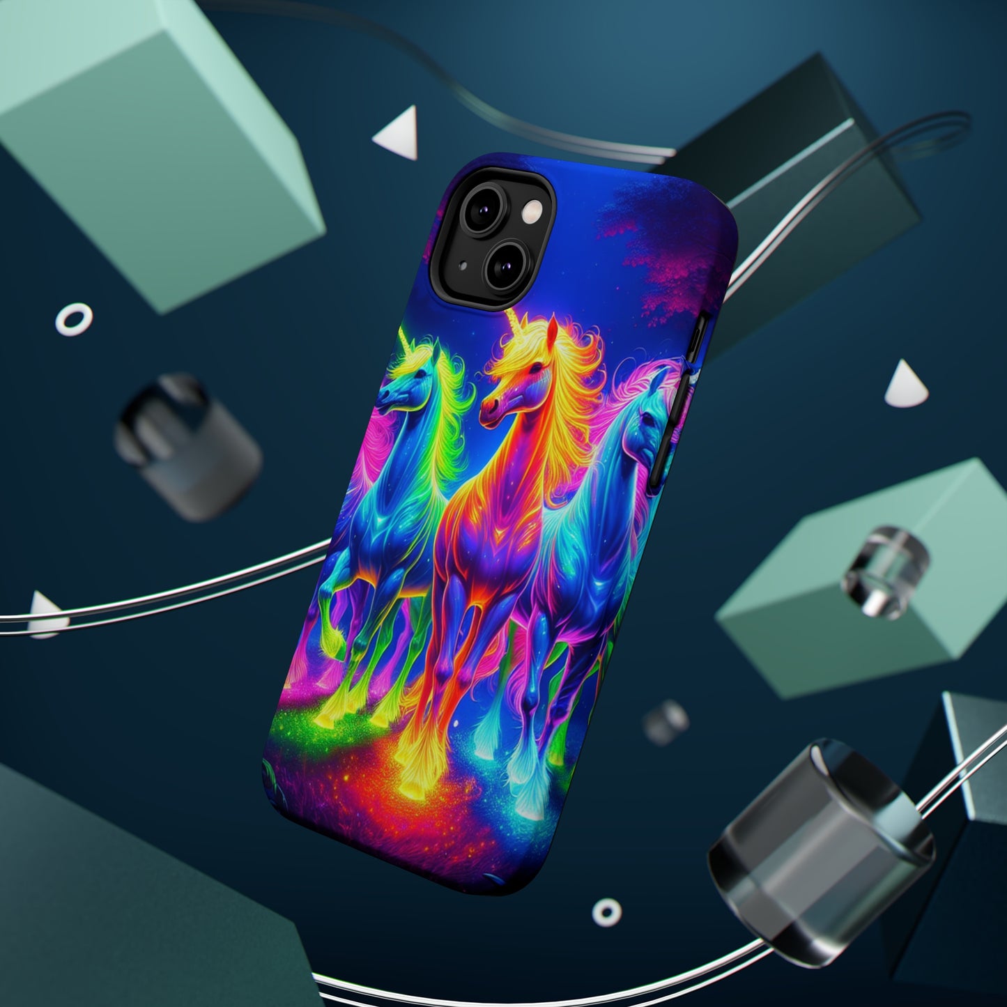 Neon Mystic Magicians Neon Unicorns Premium Art Magsafe Magnet Tough IPhone 13 14 15 Pro Plus Max and Mini in Matte and Glossy Phone cases