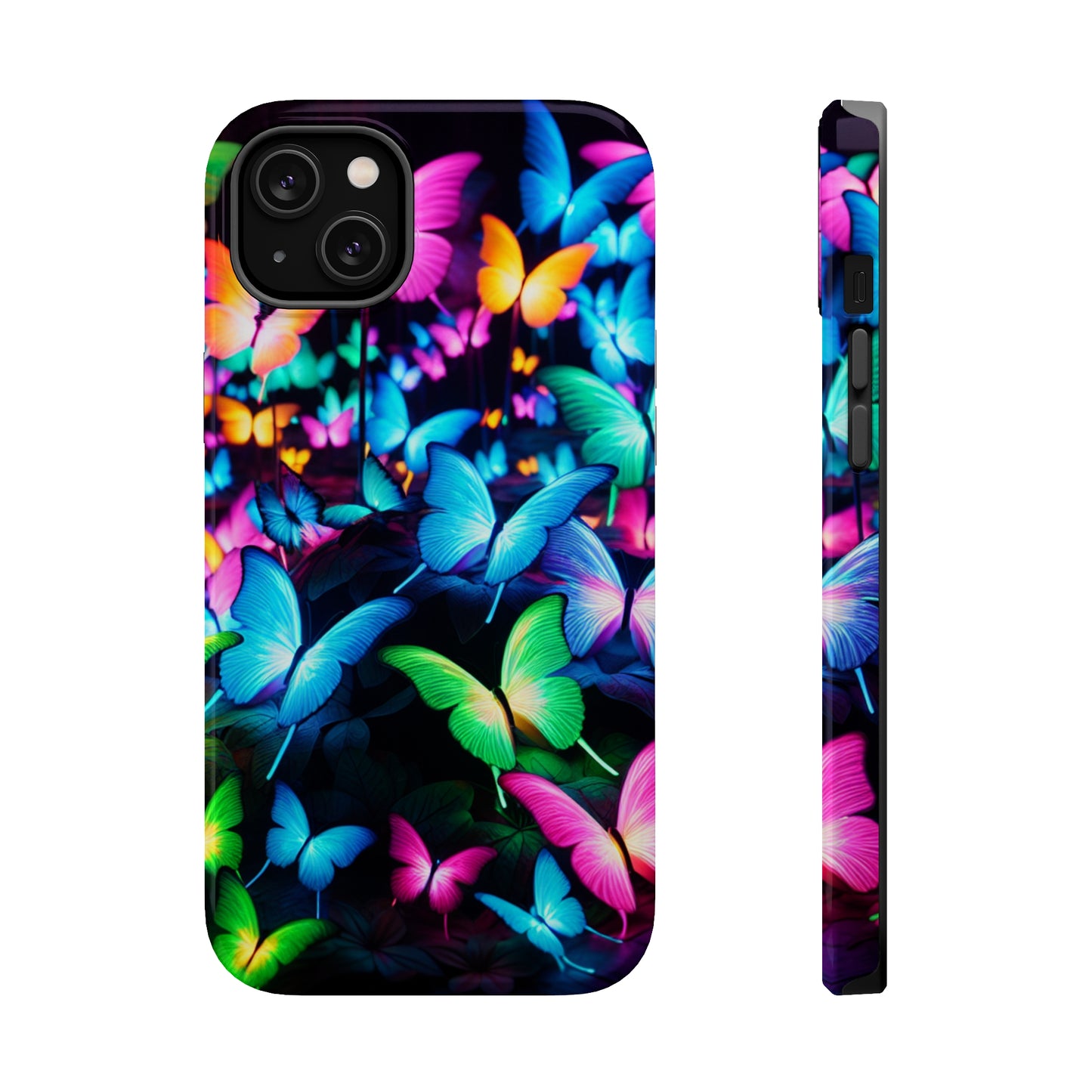 "Neon Butterfly Luridrainbow". Neon Butterflies Premium Art Magsafe Magnet Tough IPhone 13 14 15 Pro Plus Max and Mini in Matte and Glossy Phone cases