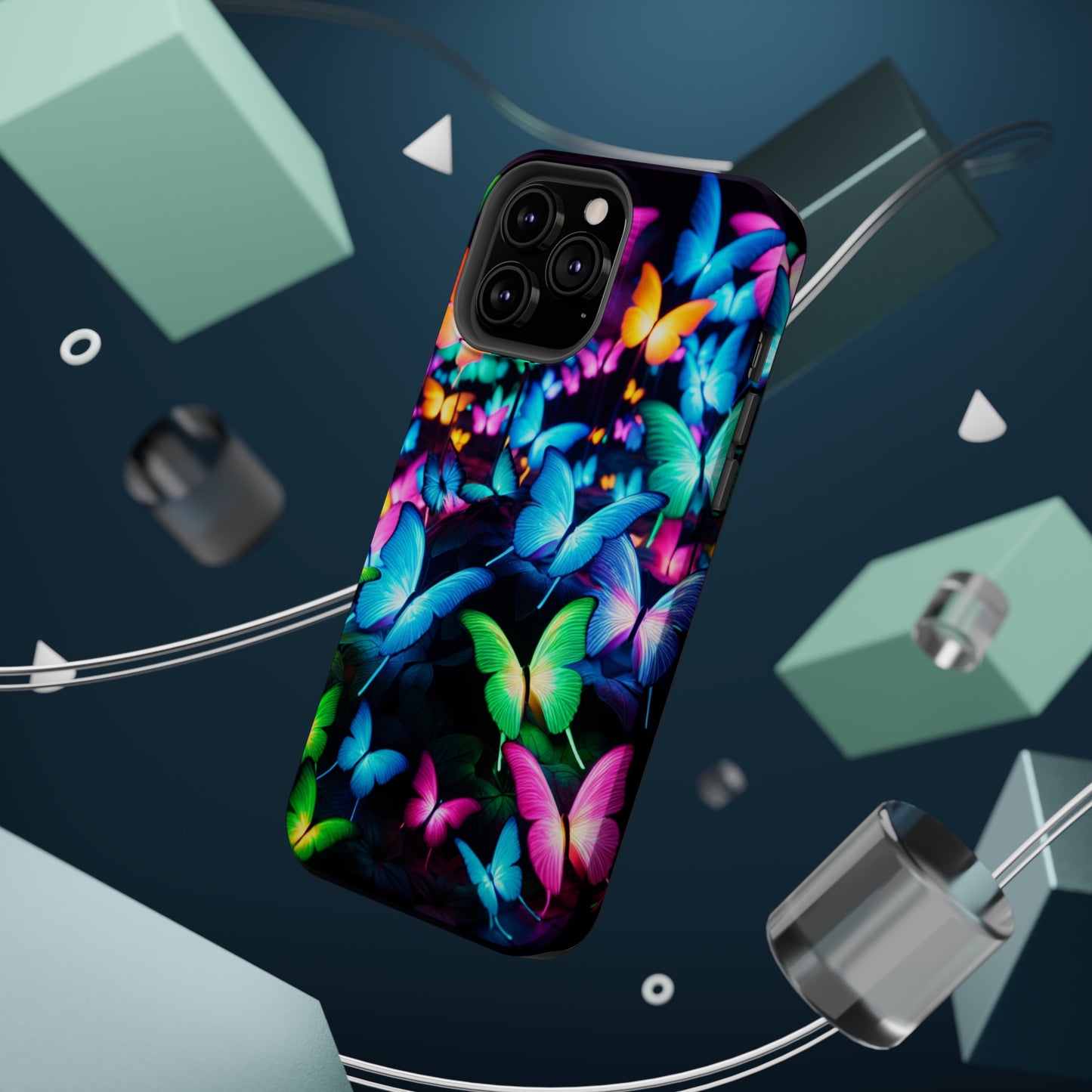 "Neon Butterfly Luridrainbow". Neon Butterflies Premium Art Magsafe Magnet Tough IPhone 13 14 15 Pro Plus Max and Mini in Matte and Glossy Phone cases