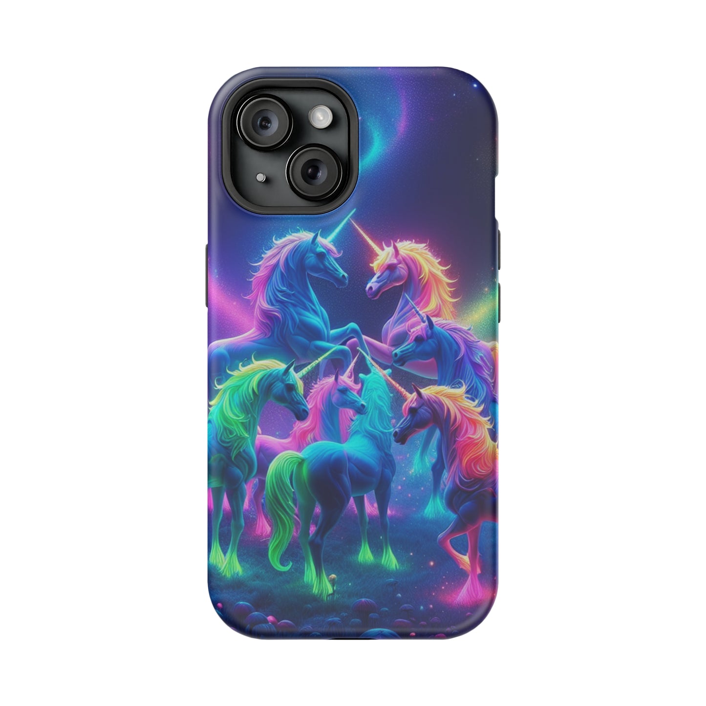 Neon Spectacle of Unicorns Neon Unicorns Premium Art Magsafe Magnet Tough IPhone 13 14 15 Pro Plus Max and Mini in Matte and Glossy Phone cases