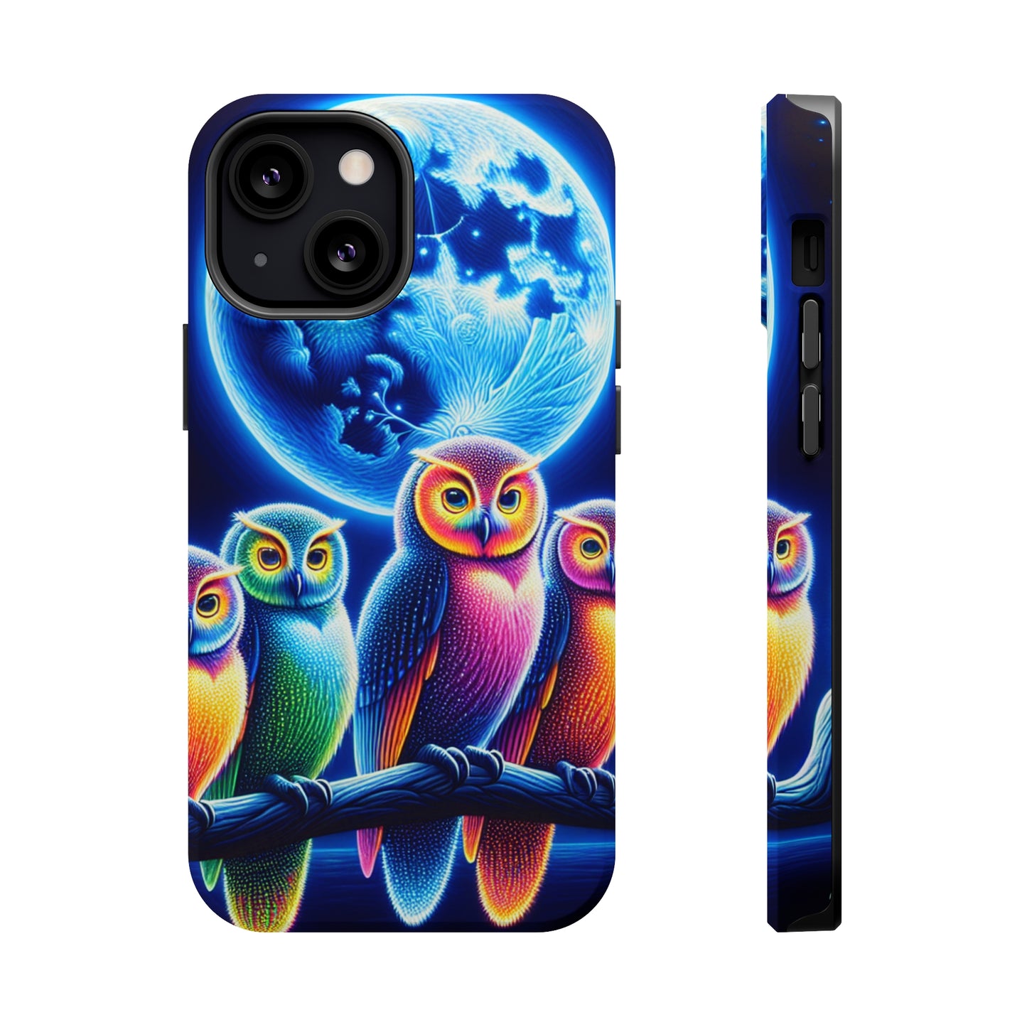 Neon Nocturnal Orbitals. Neon Owls Premium Art Magsafe Magnet Tough IPhone 13 14 15 Pro Plus Max and Mini in Matte and Glossy Phone cases