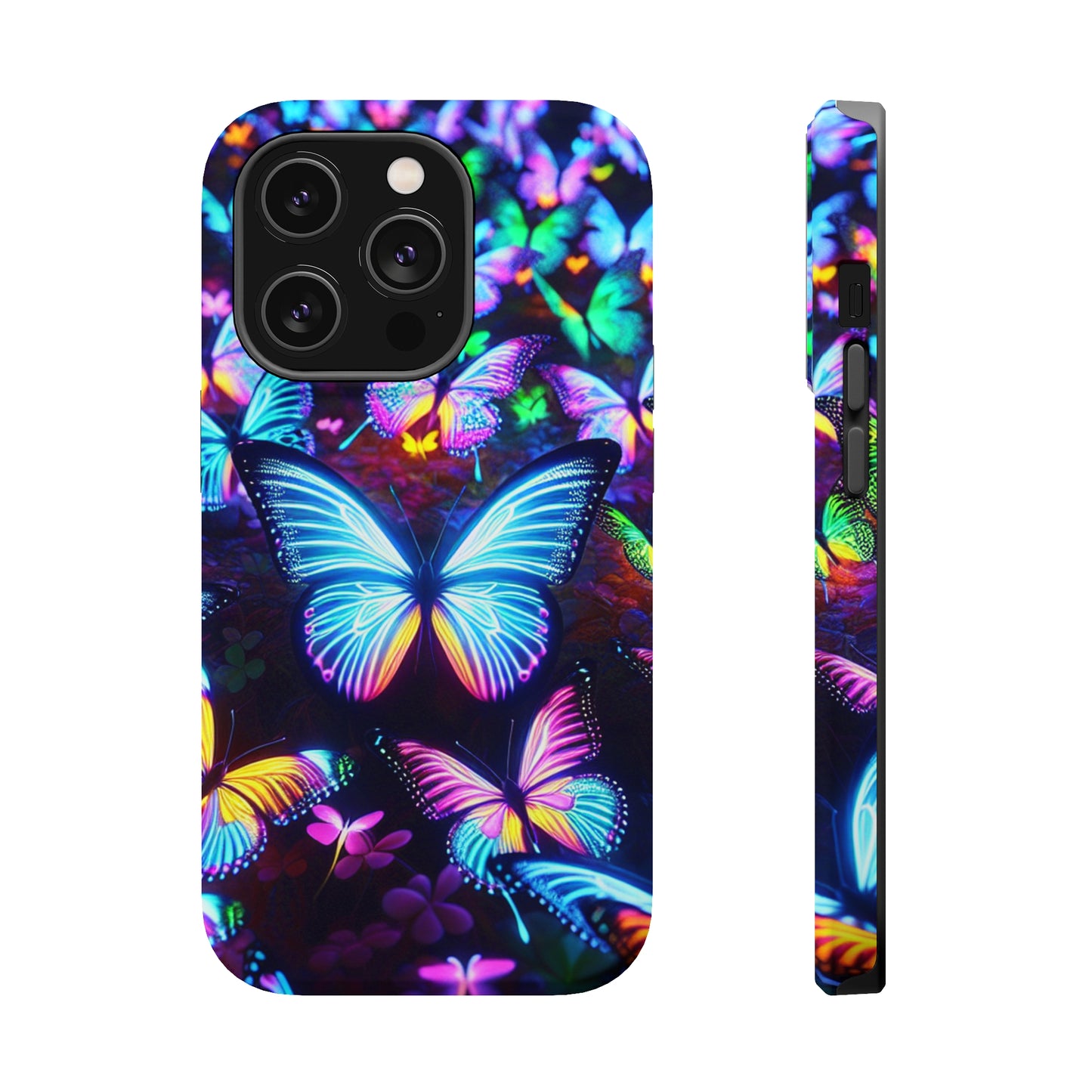 "Neon Butterflies in the Night Sky" Neon Butterflies Premium Art Magsafe Magnet Tough IPhone 13 14 15 Pro Plus Max and Mini in Matte and Glossy Phone cases